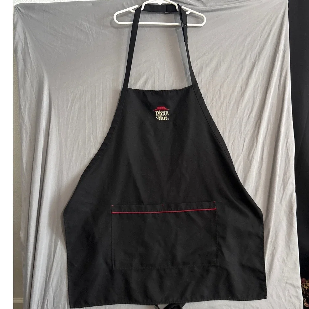 Pizza Hut Bib Apron Black Fast Food Workwear Embroidered Logo Pocket Uniform